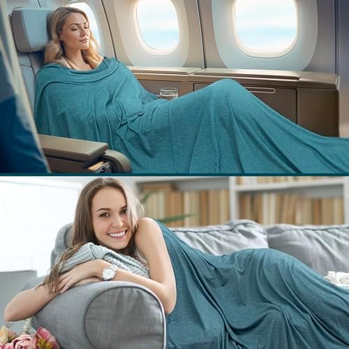 PAVILIA Travel Blanket Airplane Compact with Bag, Soft Packable Plane Blanket Kids Adults, Portable Camping Flight Essentials, Travelers Gifts Accessories, Luggage Backpack Strap, 65x40 Teal Blue - Image 6