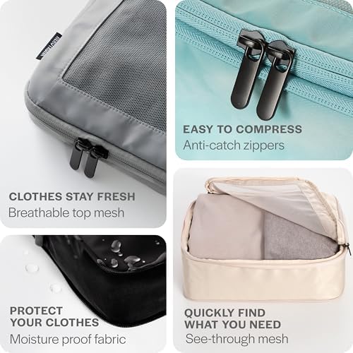 Compression Packing Cubes for Travel - Luggage Organizer Bags - Double Zipper Packing Cubes for Suitcases (6-Pack, Beige) - Image 6