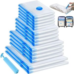15 Pack Vacuum Storage Bags,Vacuum Seal Bags for Clothing with Hand Pump, 2 Jumbo+4 Large+4 Medium+5 Small, 80% Space Saver Bags for Clothes, Pillows, Comforters and Blankets, Home Travel Essentials