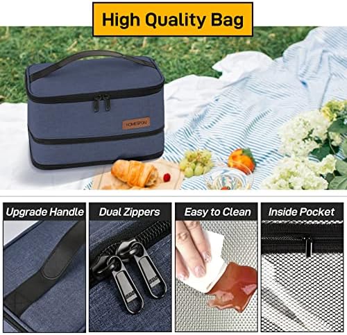 HOMESPON Expandable Lunch Bag for Men Women Insulated Lunch Box Holder with Handle for Picnics Work Travel(Blue) - Image 3