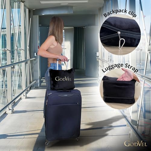Travel Blanket and Pillow Set 2 in 1- Soft Fleece Throw Blanket with Portable Carry Bag - Perfect for Airplane, Car, and Camping, Travel Essentials- Black. - Image 7