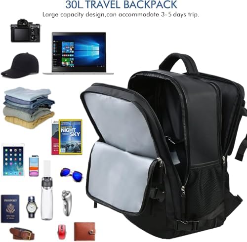 Beraliy Travel Backpack for Men Women, Large Carry On Backpack, Personal Item Bag Airline Approved, 17 inch Laptop Backpack, Business Work Gym Weekender Bag, Black - Image 9