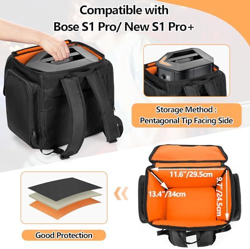 CURMIO Travel Carrying Case Backpack Compatible with Bose S1 Pro/ S1 Pro+ Portable Bluetooth Speaker, Bluetooth Speaker Bag with Shoulder Straps and Accessory Pockets for Microphone, Charger, Cable - Image 2