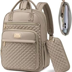 Laptop Backpack for Women,15.6 Inch Laptop Backpack for Work,Waterproof Travel Backpack,College Bookbag with Wallet (Khaki)