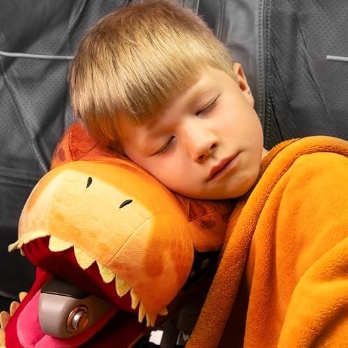 Jurassic World Dinosaur Head Armrest Buddy Stuffed Plush Traveling Toy with Blanket 13” - Kids Ultimate Travel Pillow Companion Set (T Rex) - Image 6