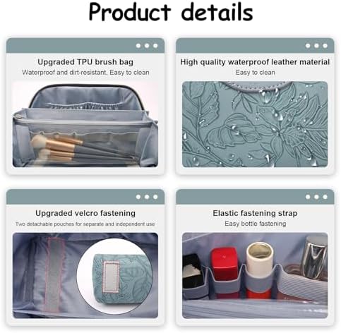 BOYATU Travel Makeup Bags Cosmetic Organizer Bag: 3-Set Large Capacity Make up Bag - PU Leather Toiletry Bags for Women - Wide Open Portable Pouch with Divider & Handle (01-Light Blue) - Image 4