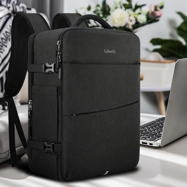 Travel Backpack for Men Women 17 Inch Flight Approved Carry on Backpack Waterproof Large 40L Luggage Daypack Business College Weekender Overnight Laptop Backpack with 3 Packing Cubes, Black - Image 8