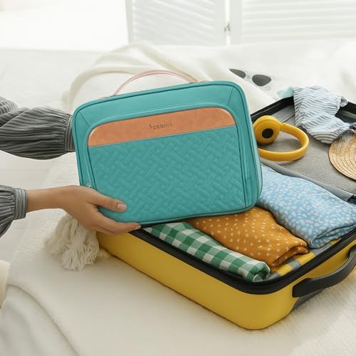 Travel Hanging Toiletry Bag for Women, with Jewelry Organizer Compartment, Medium Waterproof Hanging Makeup Accessories, Cosmetic Essentials, Toiletries Dopp Kit Set with Trolley Belt, Blue - Image 2
