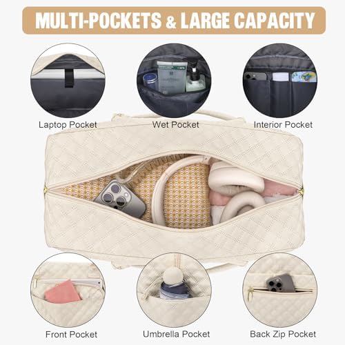 3 Pack Travel Duffle Bag, Weekend Bags for Women with Shoe Compartment, Large Toiletry Personal Item Travel Carry on Bags with Wet Pocket, Gym Overnight Hospital Bag for Delivery Business Beige - Image 3