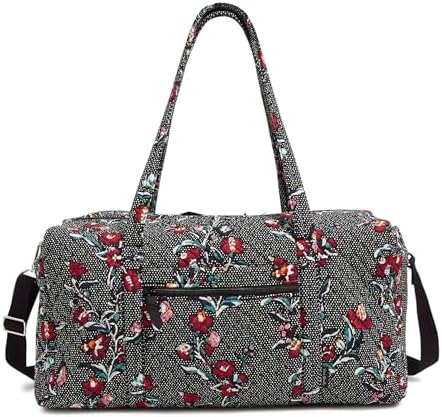 Vera Bradley Women's Cotton Large Travel Duffel Bag, Perennials Noir Dot, One Size