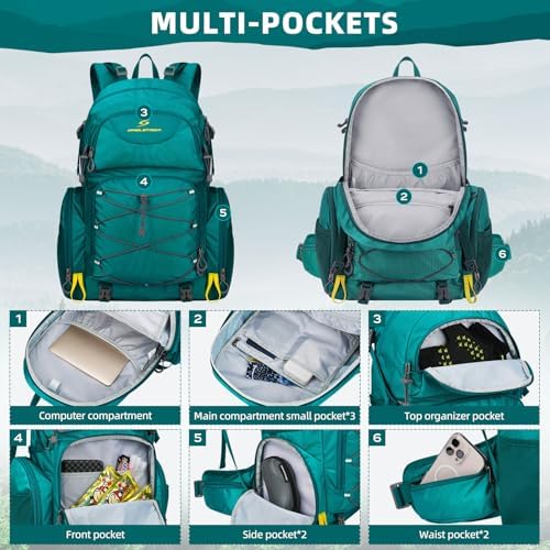 Maelstrom Hiking Backpack,40L Waterproof Camping Backpack,Men Women Packable Hiking Daypack with Rain Cover,Lightweight Travel Backpack-Green - Image 4