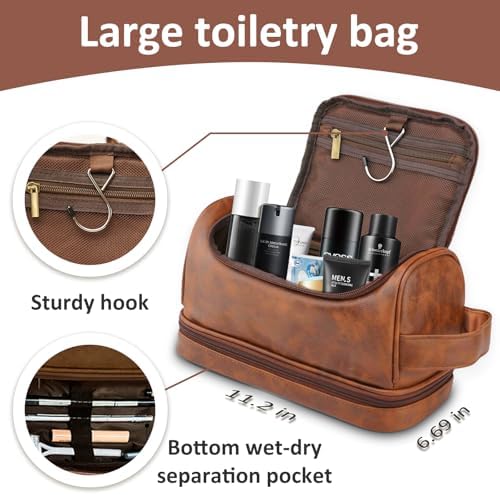 Toiletry Bag for Men, Large Leather bathroom accessories, Travel Essentials Dopp kit, Gifts for Father, Dad, Boyfriend, Grandpa, Shaving Kit for Men Bag - Image 3