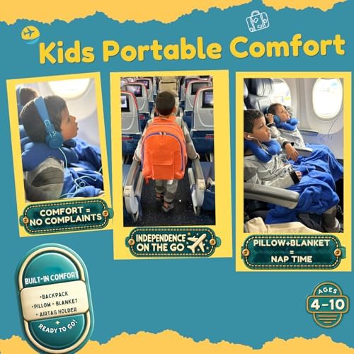 3pc Kids Travel Backpack Set – kids travel blanket and pillow set | AirTag holder included | Toddler road trip essentials & Kids travel essentials ages 4-10 - Image 8