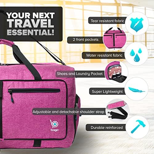 Bago Large Foldable Duffel Bags for Traveling Women & Men - 80L Packable Duffle Bag for Travel with Shoe Compartment - Water Repellant, Heavy Duty, Lightweight Folding & Collapsible (SnowPink) - Image 2