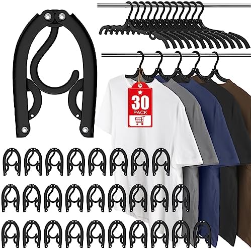 30 Pcs Travel Hangers Portable Foldable Travel Hanger Organizer, Plastic Travel Accessories Essentials Clothes Drying Rack Folding Hangers for Traveling Camping Flying RV Cruises Suitcase, Blac