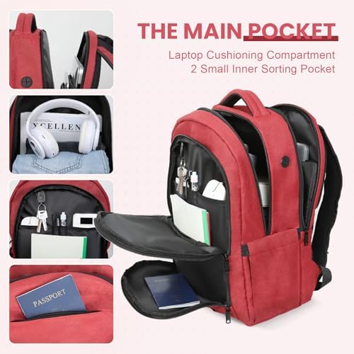 Laptop Backpack, Travel Backpack for Men Women, Business Anti Theft Computer Back Pack with USB Charging Port, Water Resistant School Backpack Work Back Pack Bookbag Fits 15.6 Inch Notebook, Red - Image 2