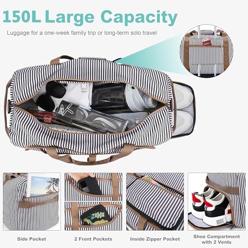 150L Duffle Bag for Travel, Extra Large Foldable Waterproof Travel Duffel Bags Weekender Overnight Bag for Men and Women with Shoe Compartment - Image 3