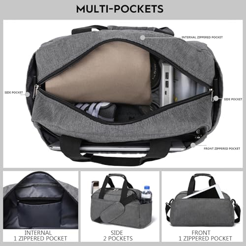 14 inch Small Gym Bag for Women & Men, Mini Duffel Bag for Travel Sports Lightweight Carry On Bag, Grey - Image 2