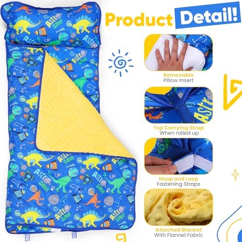 Nature’s Haven Lightweight Nap mat for Kids with Plush Blanket, Removable Pillow & Attached Straps – Soft Toddler Travel Bed with Roll Up Design – Perfect for Preschool, Daycare, Traveling - Image 2