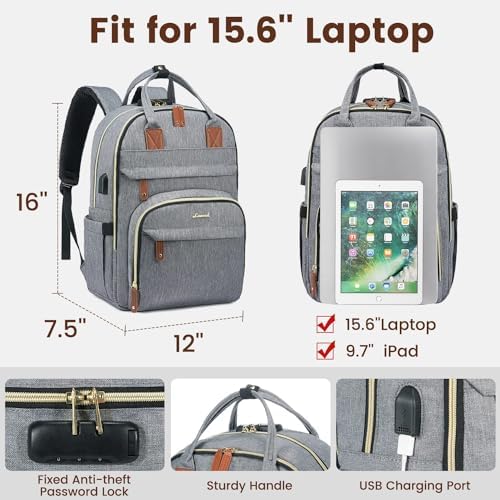 LOVEVOOK Laptop Backpack for Women & Men, Unisex Travel Anti-theft Work Bag, Business Computer College Backpacks Purse, Casual Hiking Outdoor Carry On Daypack with Lock, Fits 15.6 Inch Laptop, Grey - Image 5