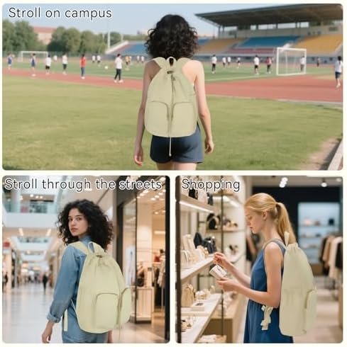 MICOM Travel Backpack for Women Puffer College Laptop Bookbag Drawstring Casual Daypack Lightweight for Women Travel (Khaki) - Image 2