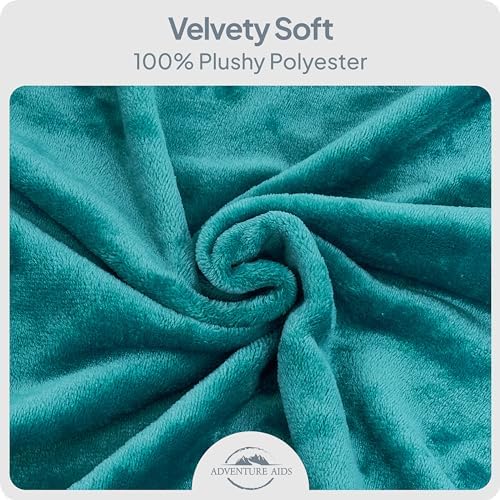 Travel Blanket & Pillow Set of 2- Super Soft 2-in-1 Compact Blanket with Hand & Feet Pouches, Converts into Plush Pillow, Large Size for Airplanes, Travel Essentials, Luggage Sleeve & Clip (Teal/Red) - Image 3
