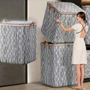 Storage Bins with Lids Non-woven Sturdy Zipper Foldable Moving Quilt Storage Basket Travel Large-capacity Clothing Storage Bag Organizers for Pillows Blankets (3Pack L)