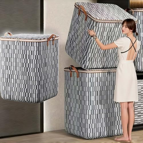 Storage Bins with Lids Non-woven Sturdy Zipper Foldable Moving Quilt Storage Basket Travel Large-capacity Clothing Storage Bag Organizers for Pillows Blankets (3Pack L)