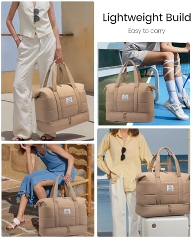 LOVEVOOK Travel Duffle Bag for Women, 3Pcs Puffer Large Weekender Overnight Bag with Shoe Compartment, Water Resistant Gym Duffel Bag, Carry on Bag for Hospital Delivery with Toiletry Organizer - Image 6
