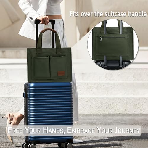 KKXIU Large Canvas Tote Bag for Women with Zipper and Compartments Crossbody Work Bible Messenger Purse Bag With Pockets - Image 3