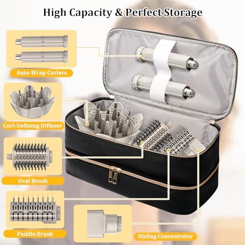 Travel Carrying Case for Shark Flex Style, Double Layer Storage Case for Shark SpeedStyle Hair Dryer Attachments, Waterproof PU Leather Organizer Bag for Shark Flexstyle Airwrap Styler (Black) - Image 2
