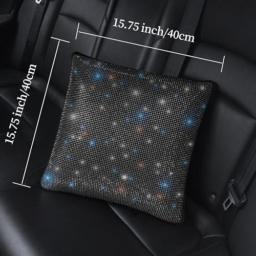 Cute and Charming Travel Blanket Pillow Combo with Crystal Rhinestone, Bling Diamond Throw Pillow Blanket Sparkling Camping Pillow Blanket Car Decor All Season for Ladies Black 1 Piece - Image 5