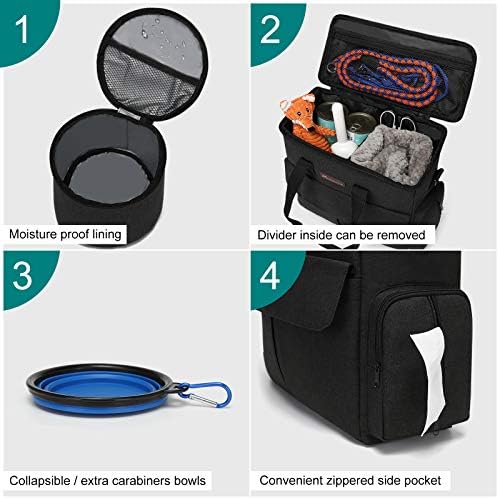 Modoker Dog Travel Bag Dog Travel Kit for a Weekend Away Set Includes Pet Travel Bag Organizer for Accessories, 2 Collapsible Dog Bowls, 2 Travel Dog Food Container (Black) - Image 3