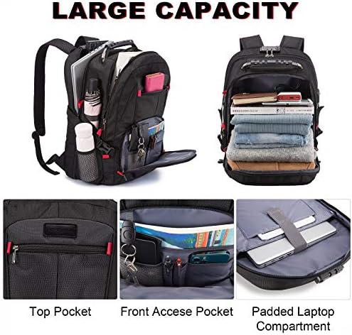 LOVEVOOK Travel Laptop Backpack Waterproof Anti Theft with Lock and USB Charging Port Large Computer Business Backpack for Men Women College (17 inch, Black) - Image 3