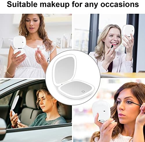 deweisn Compact Mirror, Lighted Travel Makeup Mirror with 1X/10X Magnifying Double Sided Dimmable Portable Pocket for Handbag and Pocket, USB Charging(White) - Image 7
