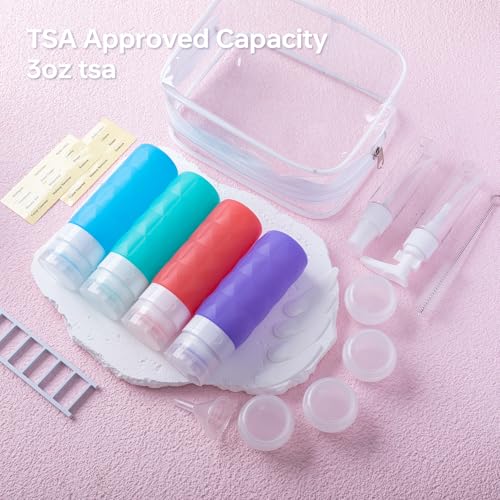 20 Pack Travel Bottles Set,Leak Proof TSA Approved Travel Size Containers, Silicone Squeezable Travel Essentials Jar Accessories for Conditioner, Shampoo, Lotion & Body Wash Accessories (Warm Color) - Image 5