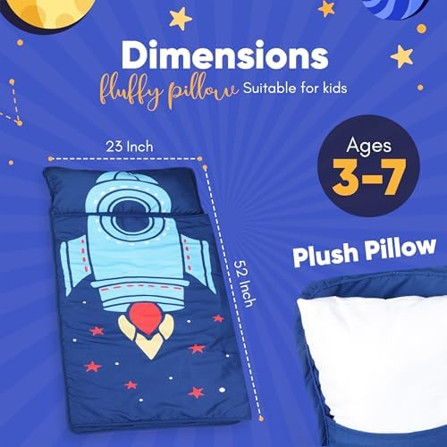 Nap mat - Toddler Nap Mat with Pillow & Fleece Blanket- 21" x 50" -Lightweight Toddler Sleeping Bag for Preschool, Daycare, Travel, Camping Ages 2-7 Years - Image 3