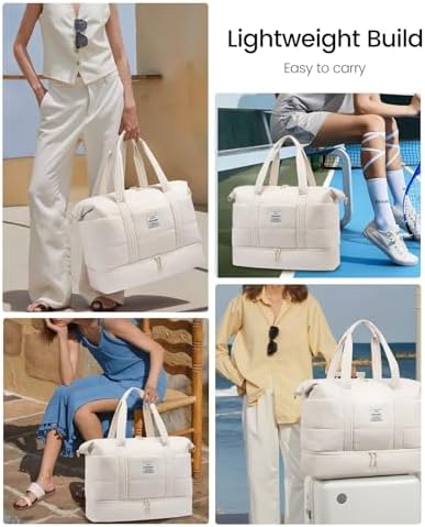 LOVEVOOK Travel Duffle Bag for Women, 3Pcs Puffer Large Weekender Overnight Bag with Shoe Compartment, Water Resistant Gym Duffel Bag, Carry on Bag for Hospital Delivery with Toiletry Organizer - Image 6