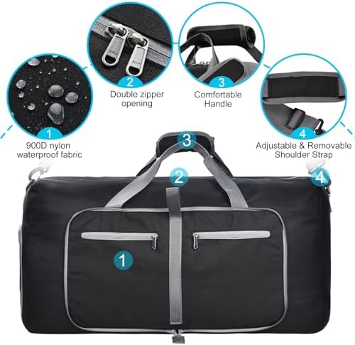 Felipe Varela Duffle Bag with Shoes Compartment and Adjustable Strap,Foldable Travel Duffel Bags for Men Women,Waterproof Duffel Bags - Image 7