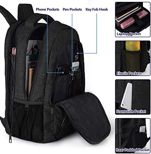 MATEIN Extra Large Backpack, 17 Inch Travel Laptop Backpack with USB Charging Port, Anti Theft TSA Friendly Business Work College Computer Backpack for Men Women, Black - Image 6