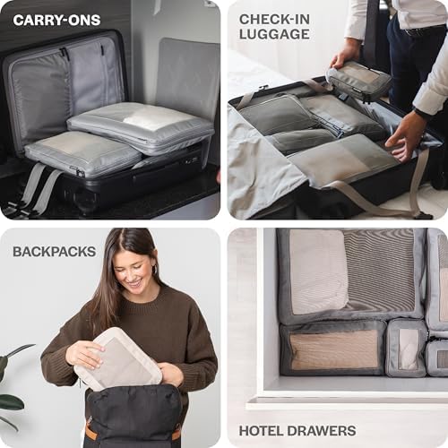 Compression Packing Cubes for Travel - Luggage Organizer Bags - Double Zipper Packing Cubes for Suitcases (6-Pack, Beige) - Image 9