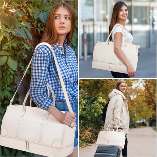 ETRONIK Weekender Overnight Bags for Women, Large Travel Duffle Bags with Shoe Compartment & Wet Pocket, Carry On Tote Bag Gym Duffel Bag with Toiletry Bags for Hospital 3 Pcs Set, Large Size, Beige - Image 6