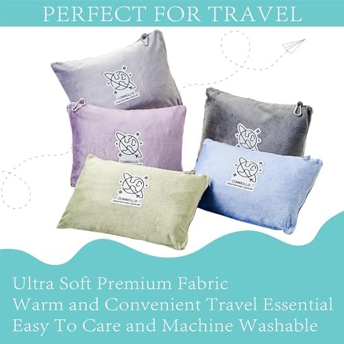 Commollis 2-in-1 Travel Blanket & Pillow for Airplane, Car, Train - Warm Compact Flight Blanket with Luggage Strap & Backpack Clip, Machine Washable, All-Season Use - Image 8