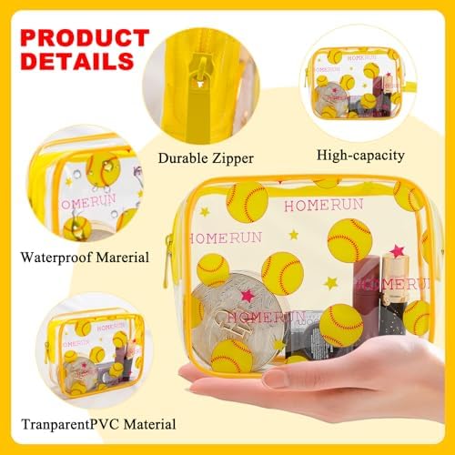 16PCS Softball Cosmetic Bag - Softball Gift Accessories Bags Goodie Snack Makeup Bag,Waterproof Softball Clear PVC Bag,Travel Toiletry Zipper Pouch Organizer,Softball Team Gifts for Girls Team Player - Image 2