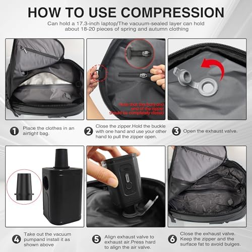 Vacuum Backpack Travel, Airback Vacuum Compression Travel Backpack with Pump, Water Resistant & TSA Anti Theft, Ideal for Travel/Camping/Laptop (With Electric Air Pump & Black) - Image 6