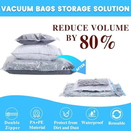 Vacuum Storage Bags,10 Pack (10 Jumbo Bags) Zip Seal Space Saver Bag for Travel Clothes,Blanket,Duvets,Pillows,Comforters - Image 6