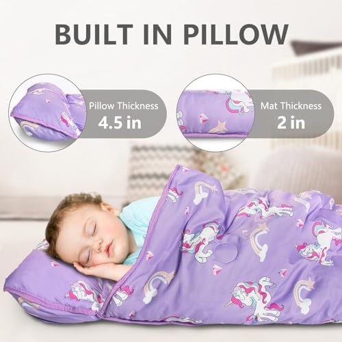 Primlect Toddler Nap Mat with Pillow and Blanket, 45" * 35" Sleeping Bag, Easy to Roll up and Carry, Perfect for Daycare, Preschool, Travel, Boys and Girls - Image 4