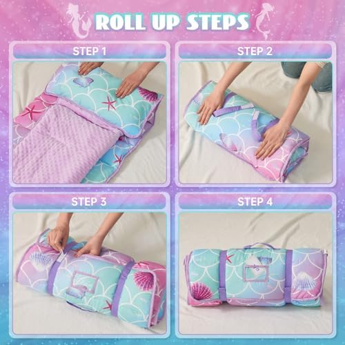 Nap Mats for Daycare Preschool Nap Mat for Toddlers Girls Kids Sleeping Bag with Pillow and Blanket Roll Up Sleeping Mat Foldable Mat for Camping Travel Kindergarten, Mermaid Tail - Image 7