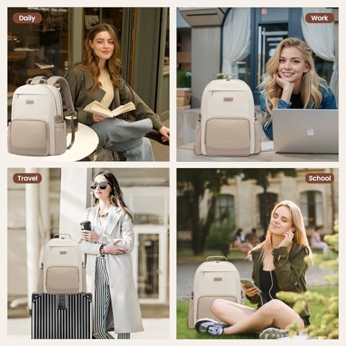 LOVEVOOK Laptop Backpack for Women with Pouch Pocket for Large Capacity Cup,15.6 Inch Laptop Computer Bag Travel Backpack Purse,Waterproof Work Business Backpack College Teacher Bags,Beige-Khaki - Image 7