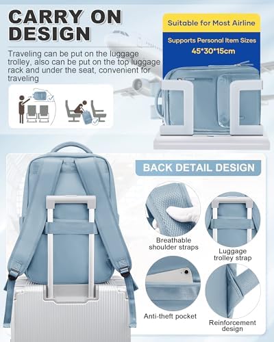 VGCUB Small Travel Backpack with Vacuum System Carry on Storage Compression Personal Item Bags with Electric Pump Work Business Vacpack College Airback lightweight Backpack for Women Men Light blue - Image 5